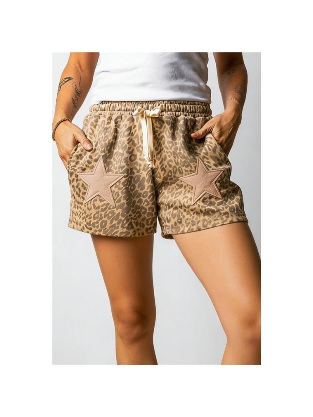 Leopard Print Star Applique Casual Shorts